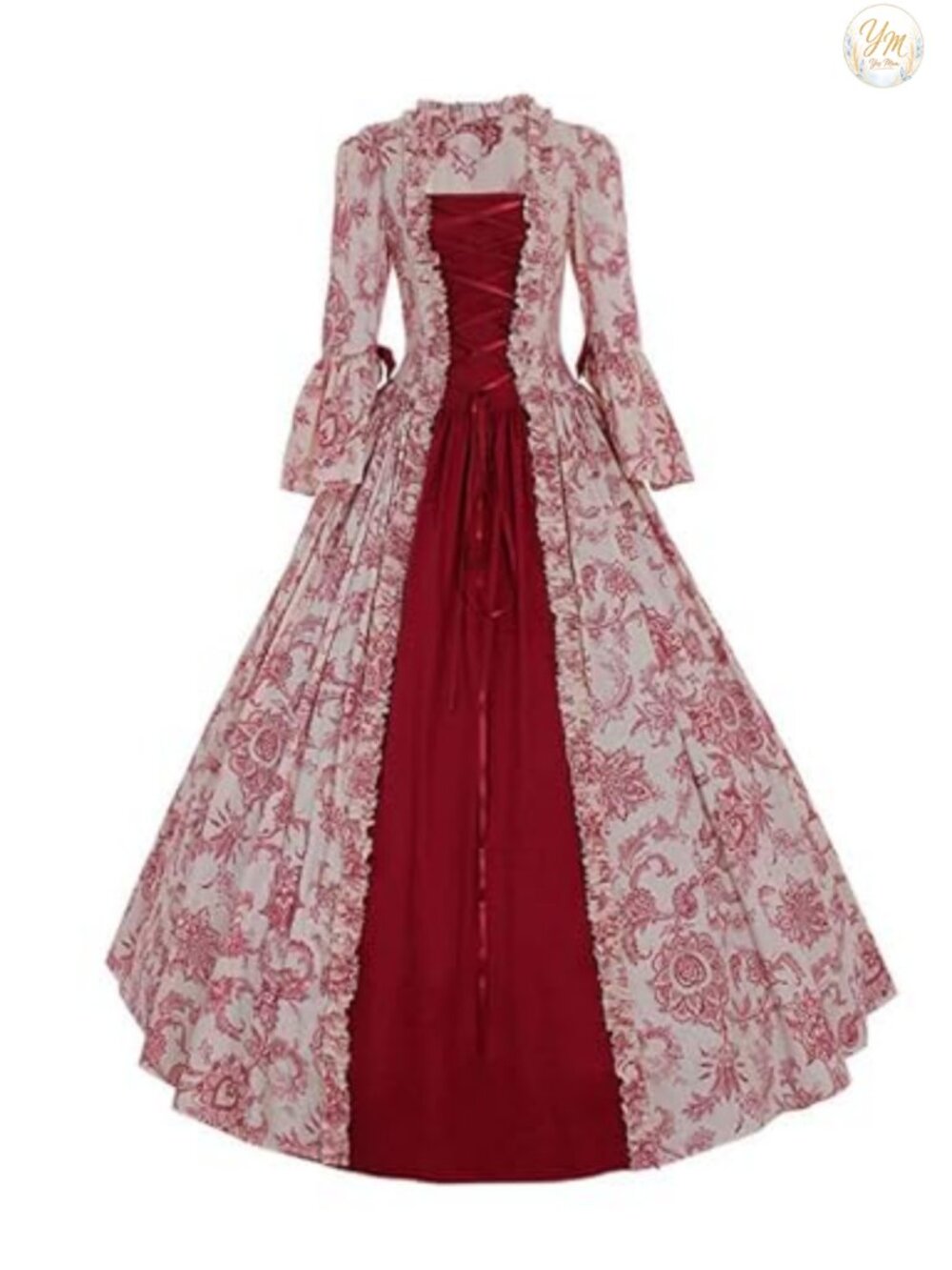 Victorian Rococo Satin Dress Horn Sleeve Floor Length Cosplay Costume